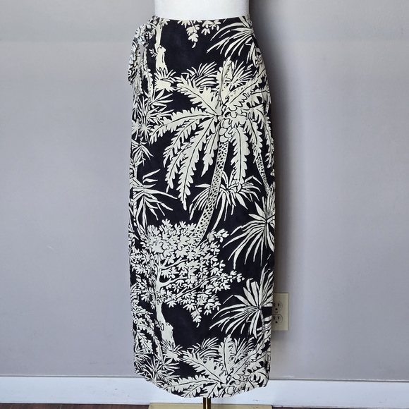Jams World Y2K 90s Vintage Tropical Black and Cream Midi Wrap Skirt USA Size L - Picture 9 of 9